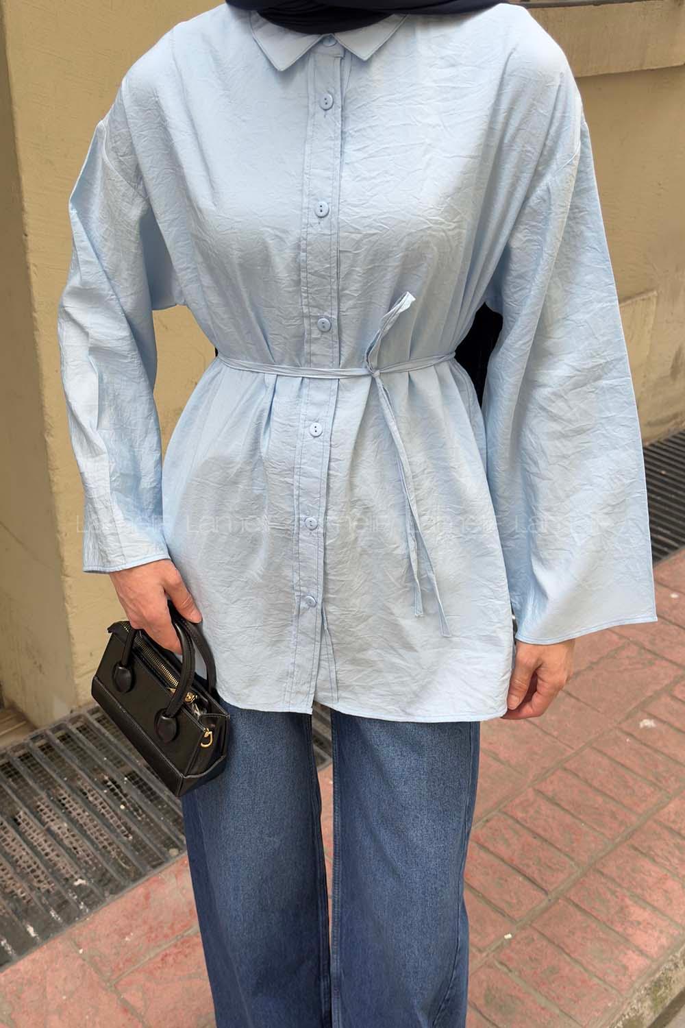 Lamelif Cupra Bağlama Detaylı Gömlek Bebe Mavisi
