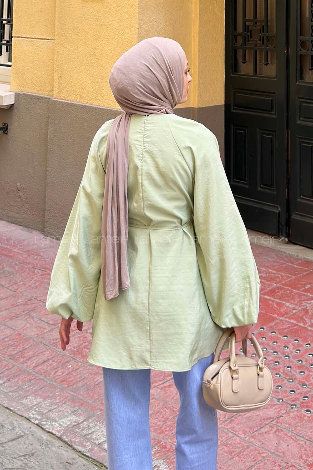 Lamelif Reglan Kol Tesettür Tunik  Mint Yeşili