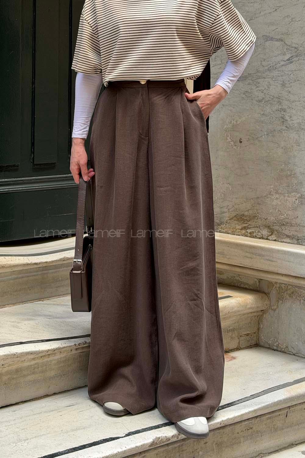 Lamelif Tensel Salaş Pantolon Acı Kahve