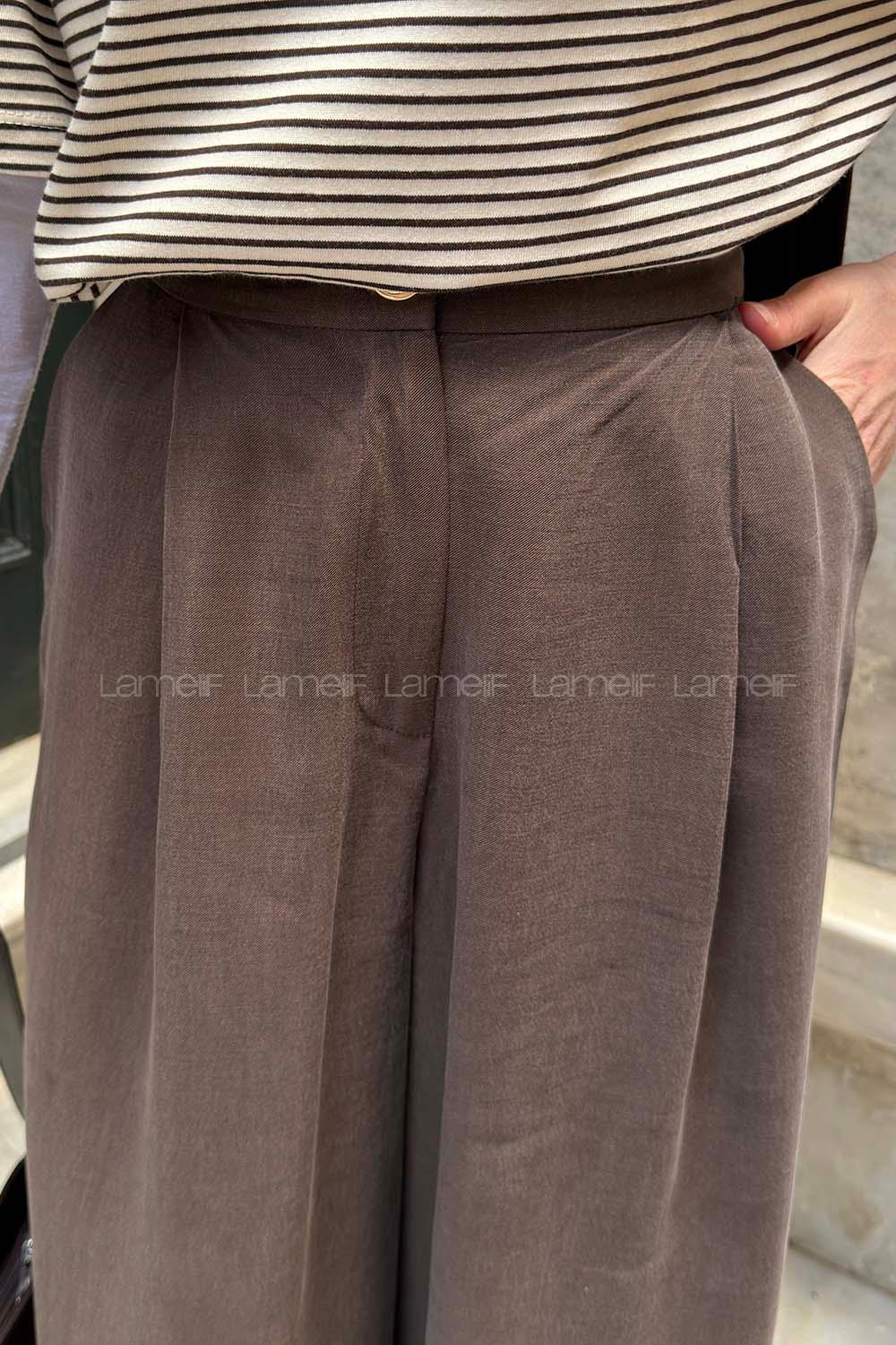 Lamelif Tensel Salaş Pantolon Acı Kahve