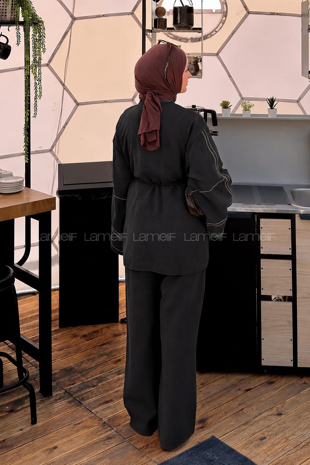 Lamelif Nakışlı Pantolonlu Takım Antrasit