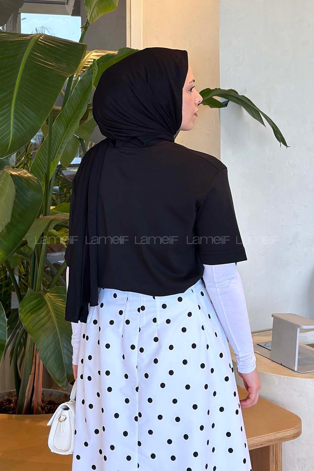 Black Crew Neck Long Arm Cotton Shirt