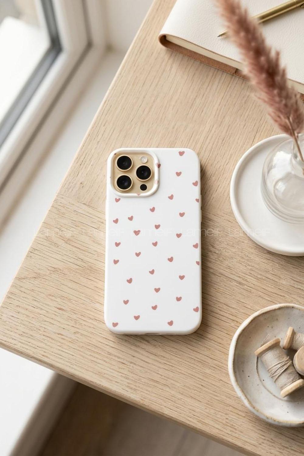 Lamelif  ıPhone 15 Minik Kalp Baskılı Telefon Kılıfı