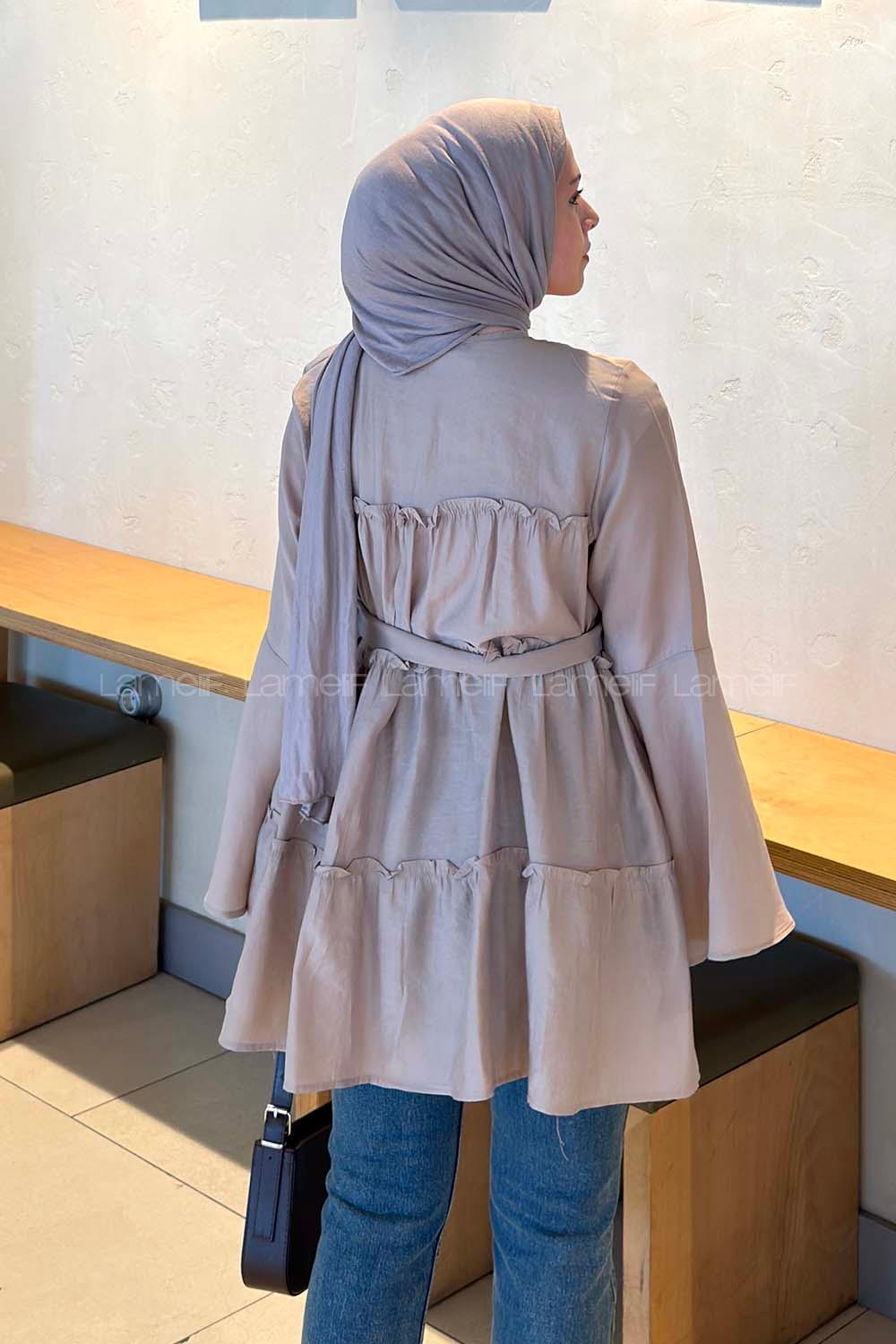 Lamelif Kat Detaylı Bağlamalı Tunik Bej