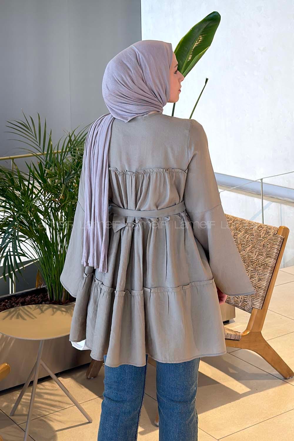 Lamelif Kat Detaylı Bağlamalı Tunik Haki