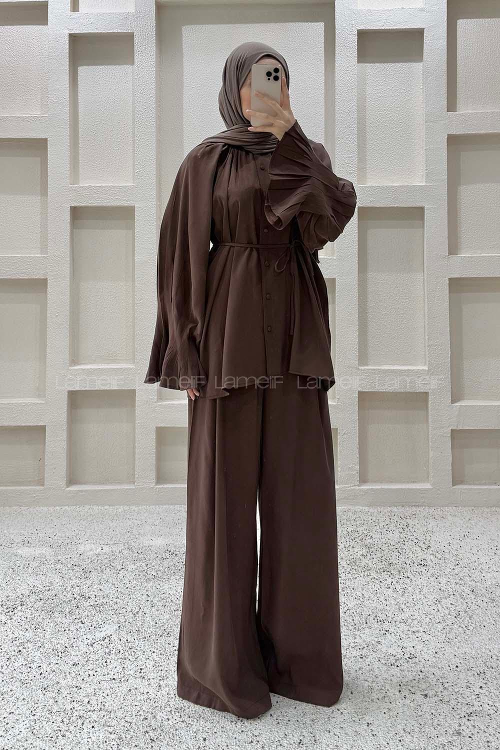Bitter Brown Crew Neck Long Arm Cupra Regular Trousers Comfortable Suit