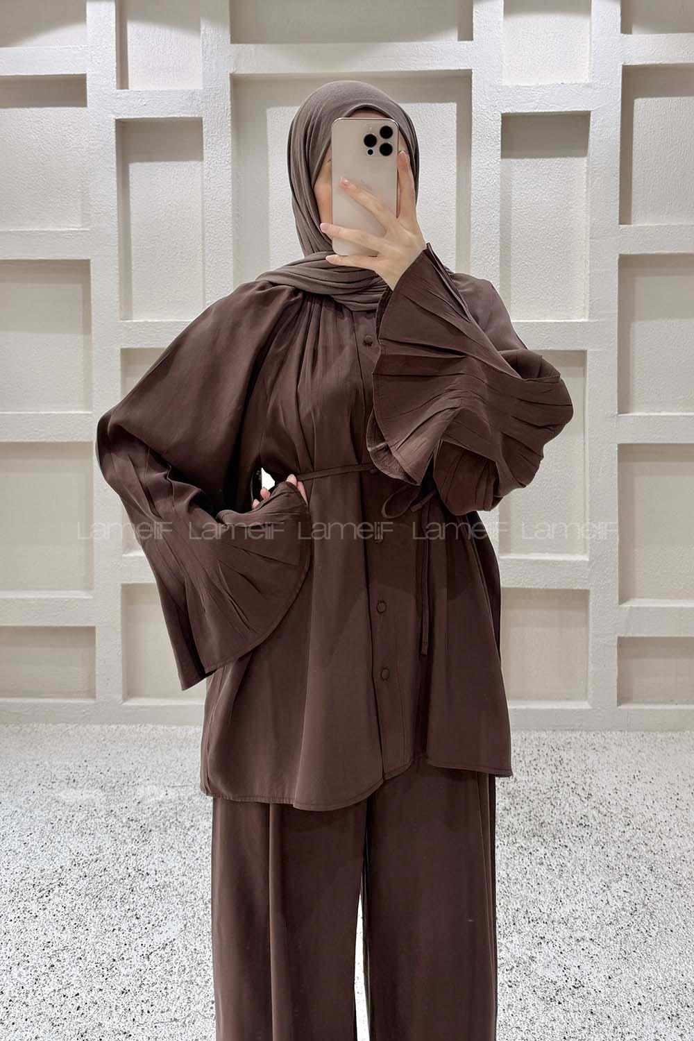 Bitter Brown Crew Neck Long Arm Cupra Regular Trousers Comfortable Suit
