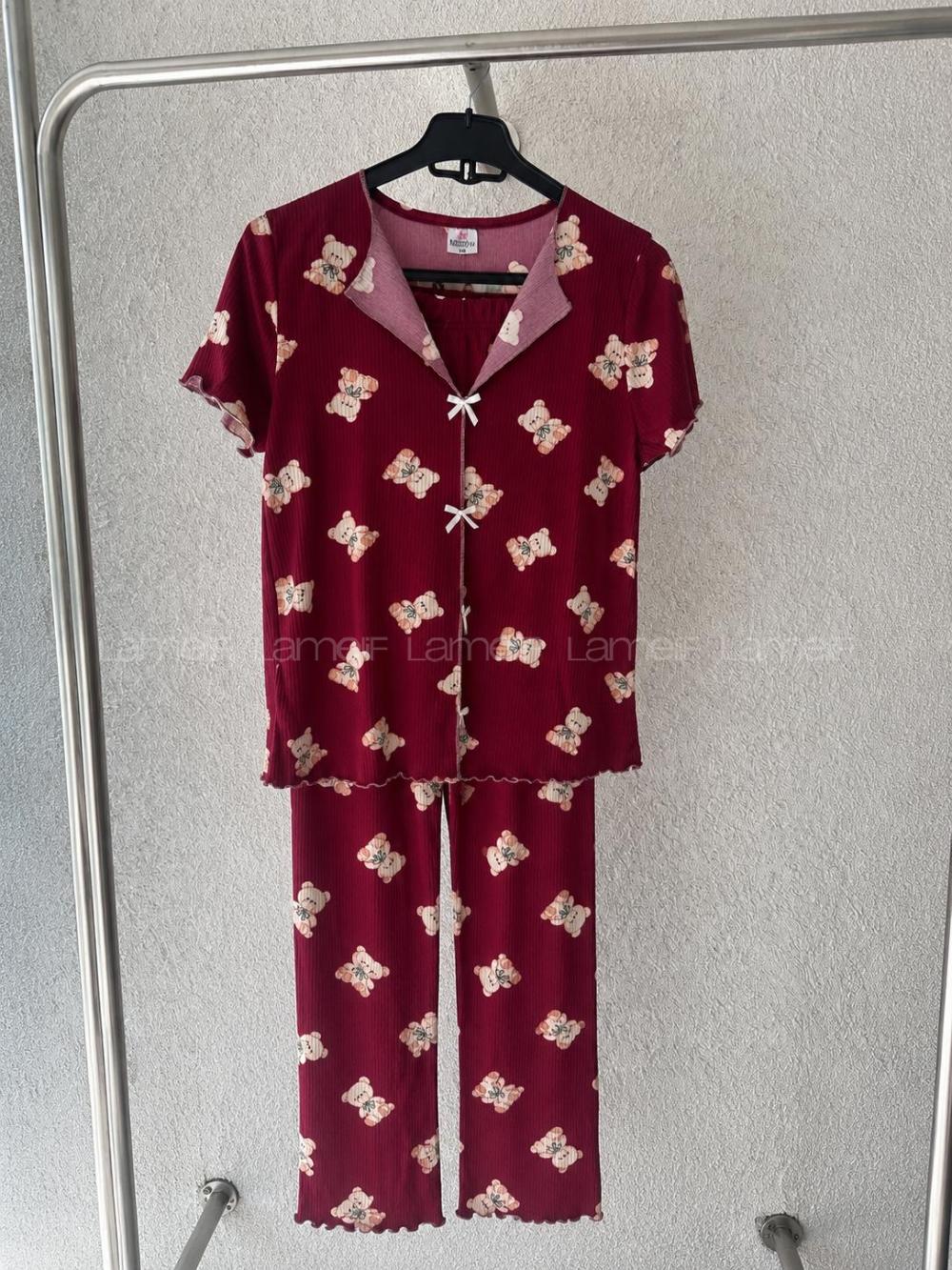 Lamelif Kadın Soft Touch Ayıcık   Desenli Pijama Takımı