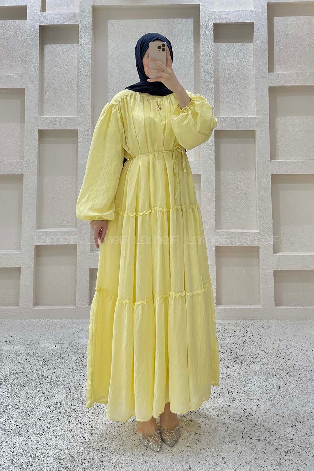 Yellow Crew Neck Ayrobin Unprinted Dresess