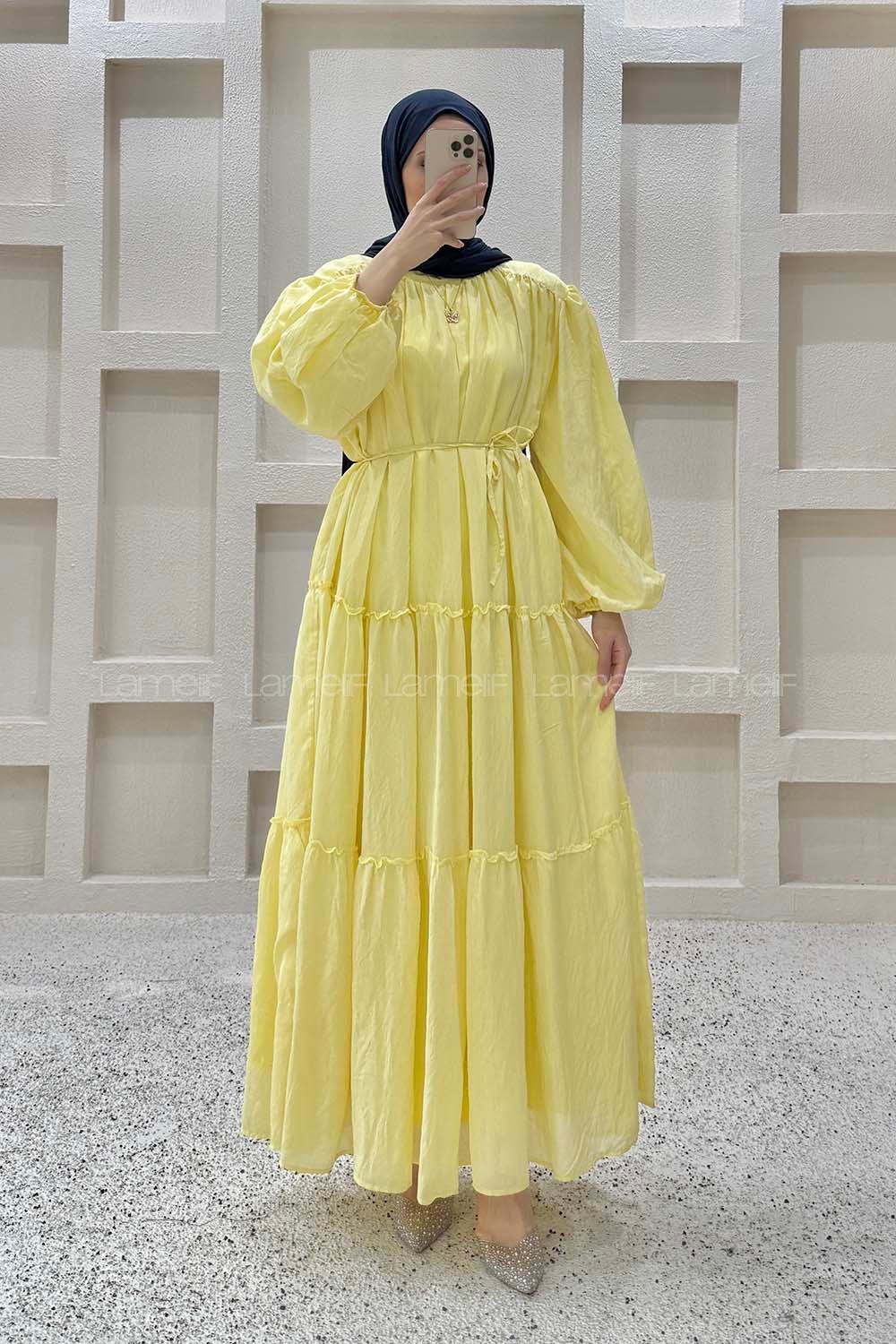 Yellow Crew Neck Ayrobin Unprinted Dresess
