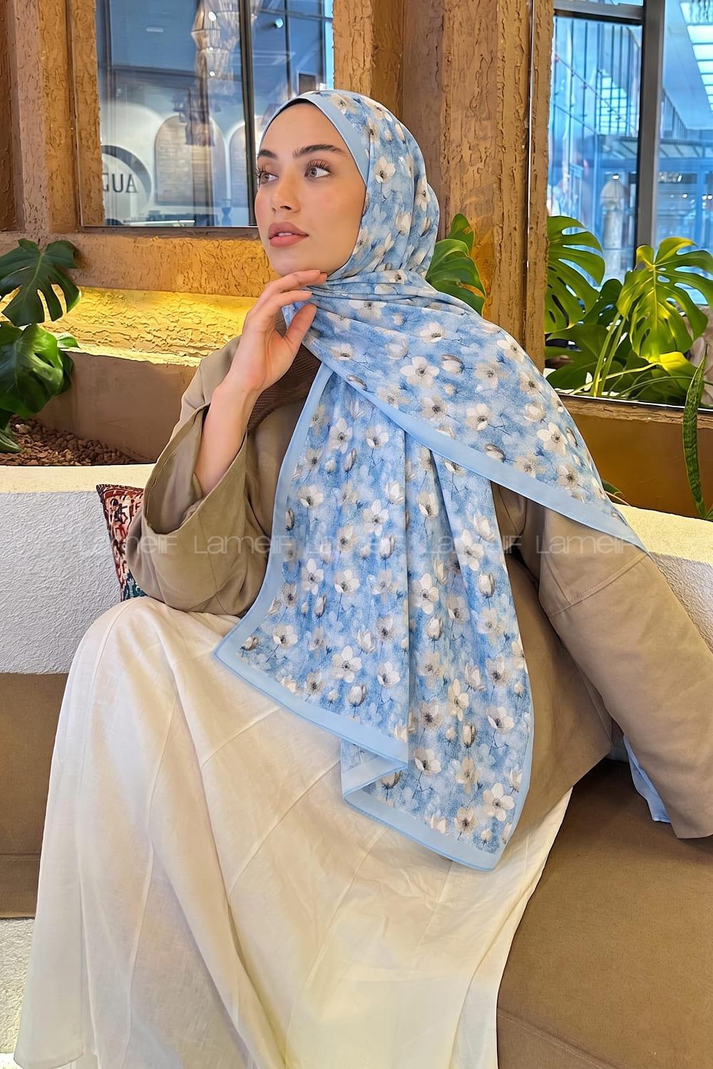 Lamelif Çiçek Desen Lara Soft Şal Bebe Mavisi