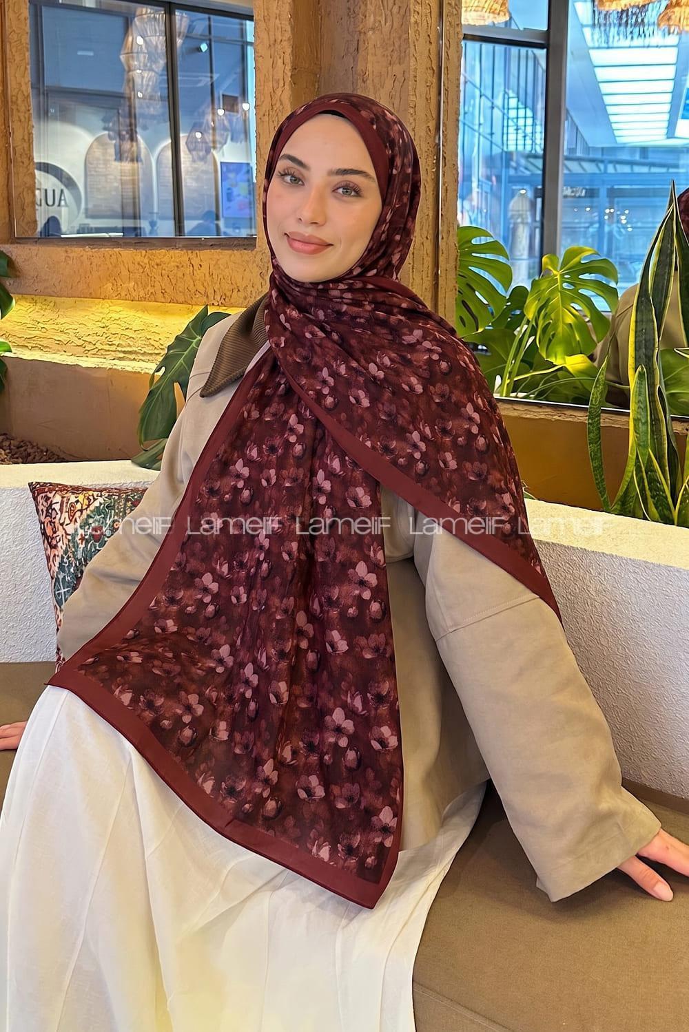 Lamelif Çiçek Desen Lara Soft Şal Kiremit