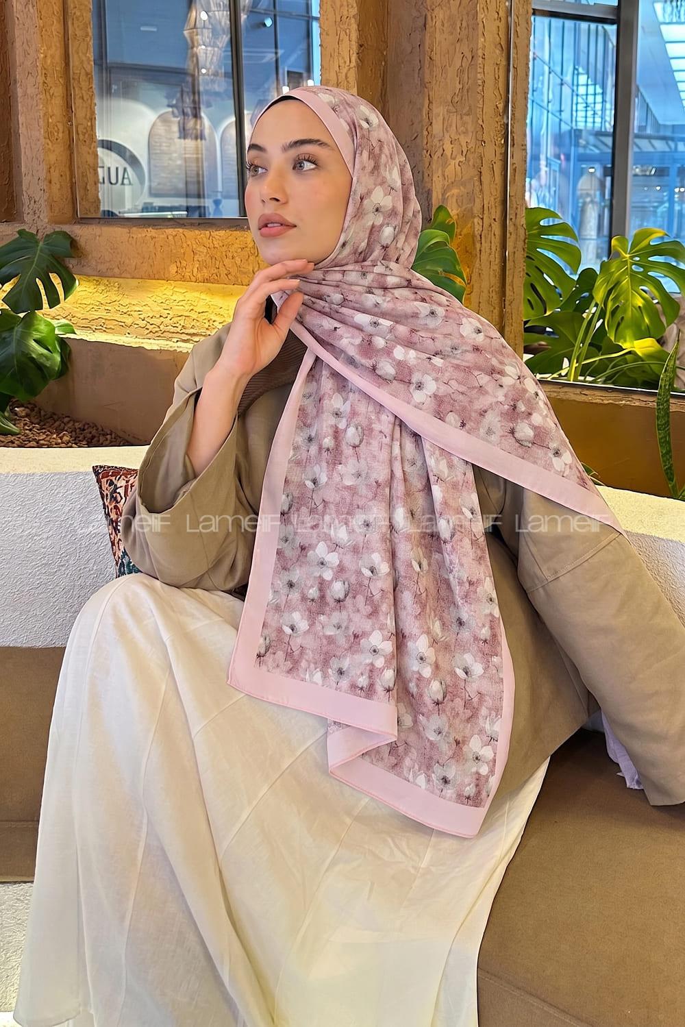 Lamelif Çiçek Desen Lara Soft Şal Şeker Pembe