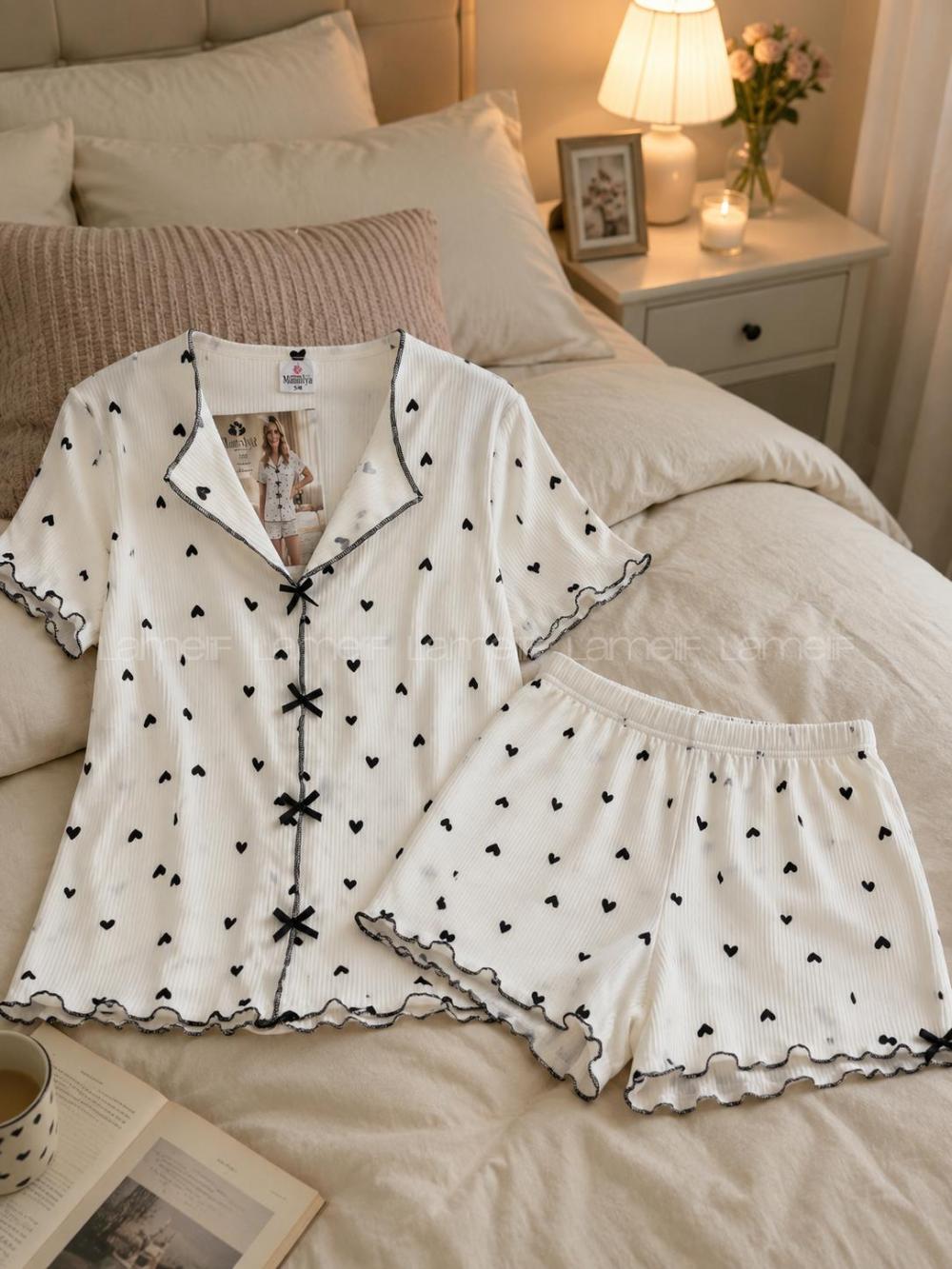 Lamelif Kadın Soft Kaşkorse Şortlu Pijama Takımı