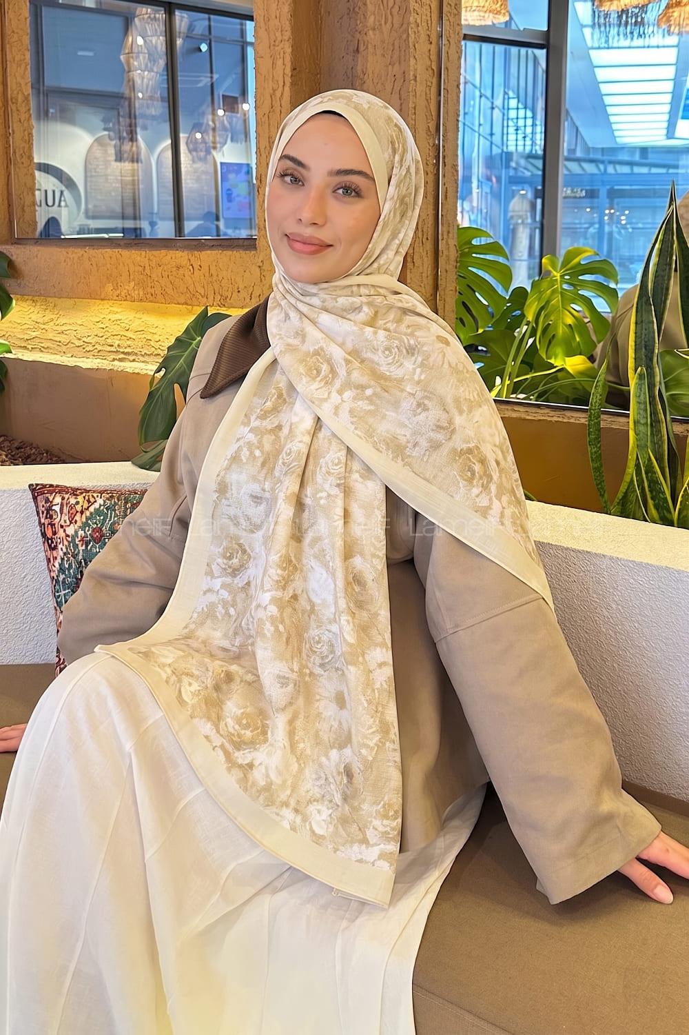 Lamelif Gül Çiçek Desen Lara Soft Şal Sarı