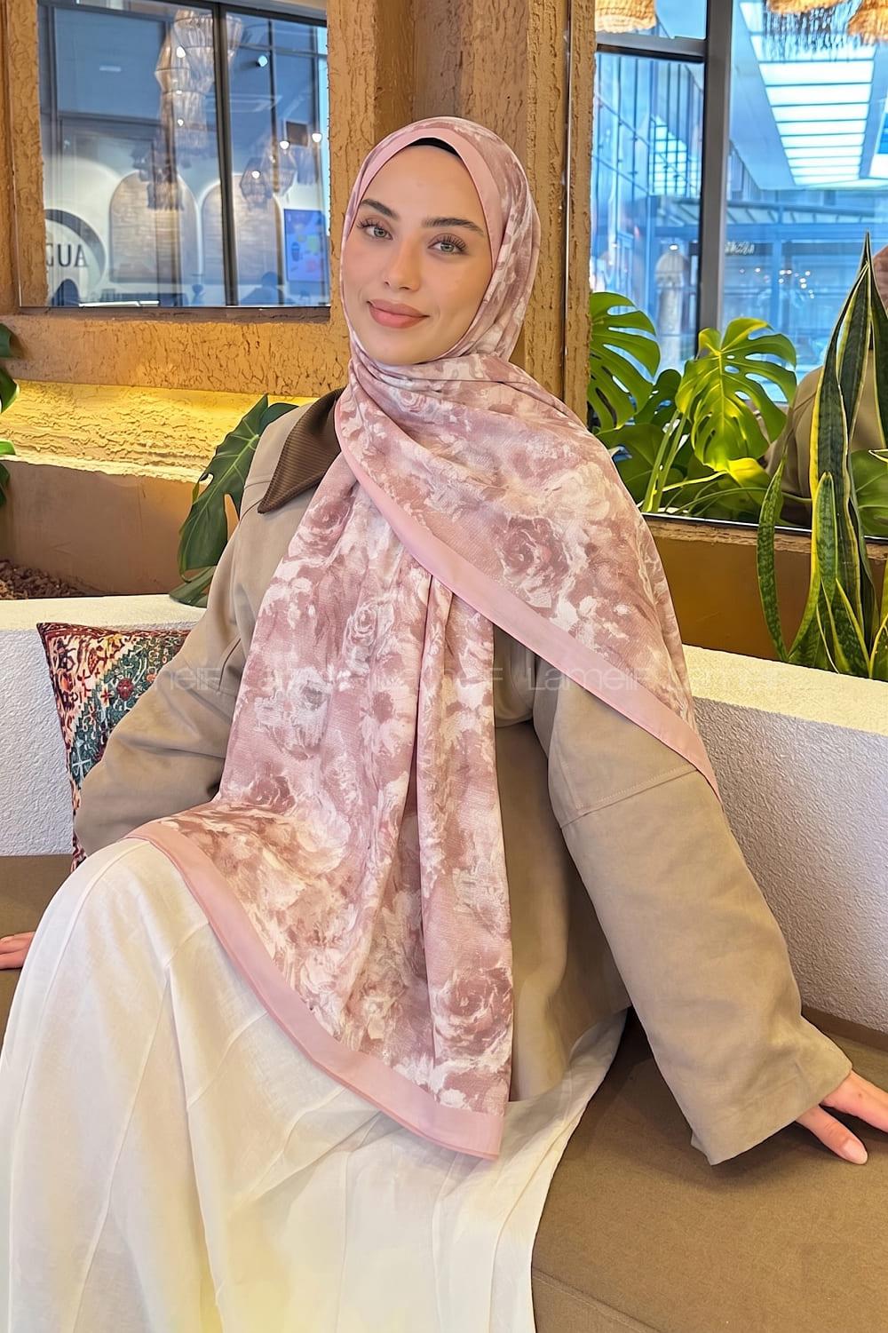 Lamelif Gül Çiçek Desen Lara Soft Şal Şeker Pembe