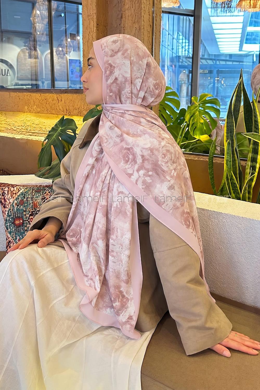 Lamelif Gül Çiçek Desen Lara Soft Şal Şeker Pembe