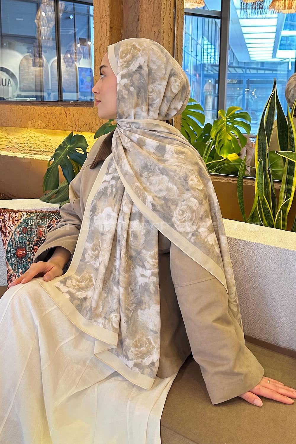 Lamelif Gül Çiçek Desen Lara Soft Şal Taş Sarı