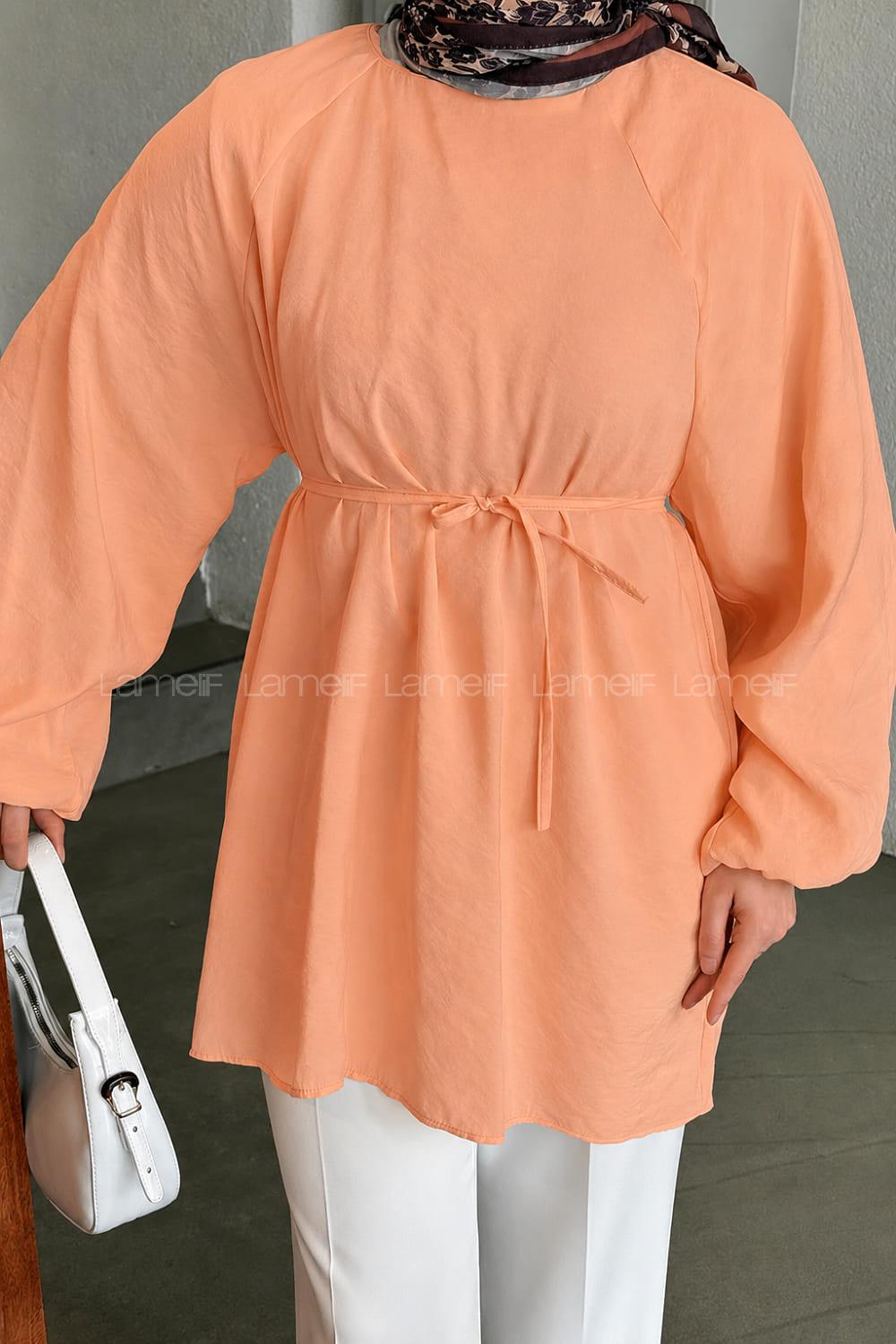 Lamelif Kuşak Bağlamalı Tunik Oranj