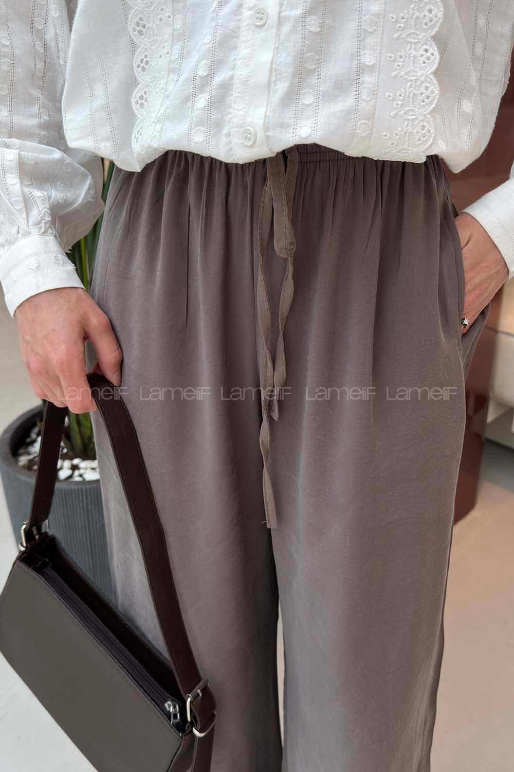 Lamelif Bağcıklı Tensel Pantolon Vizonrengi