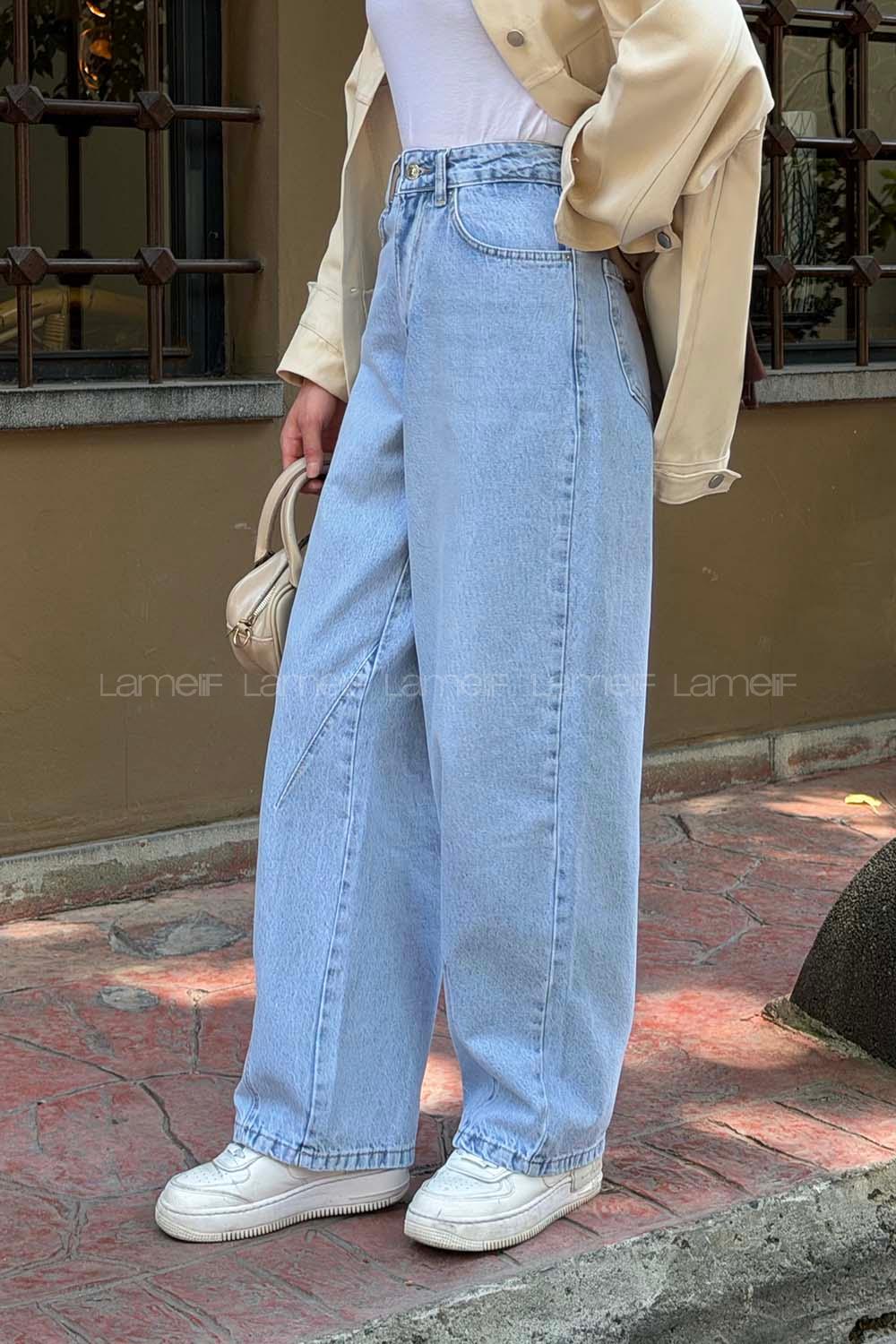 Ice Blue Denim High Waist Denim Pants