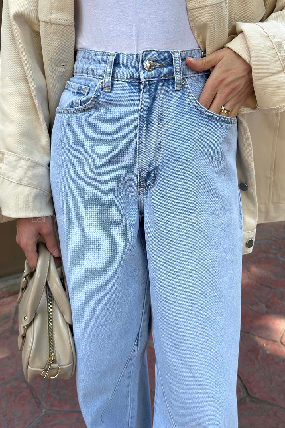 Ice Blue Denim High Waist Denim Pants
