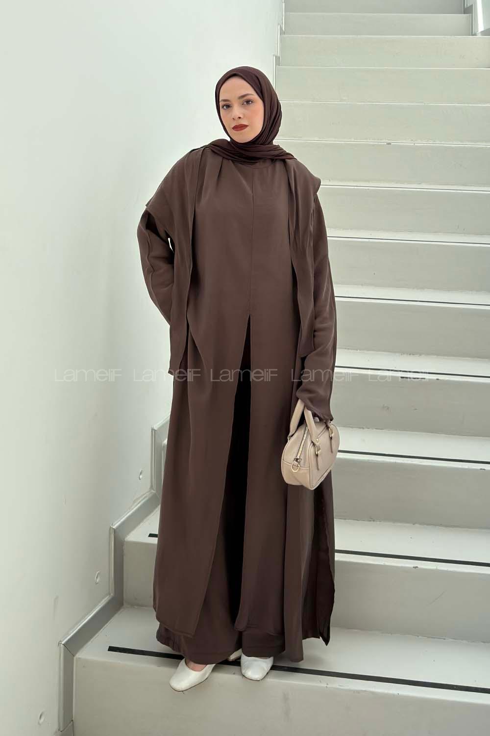 Bitter Brown Neckband Long Arm Cotton Regular Trousers Comfortable Suit