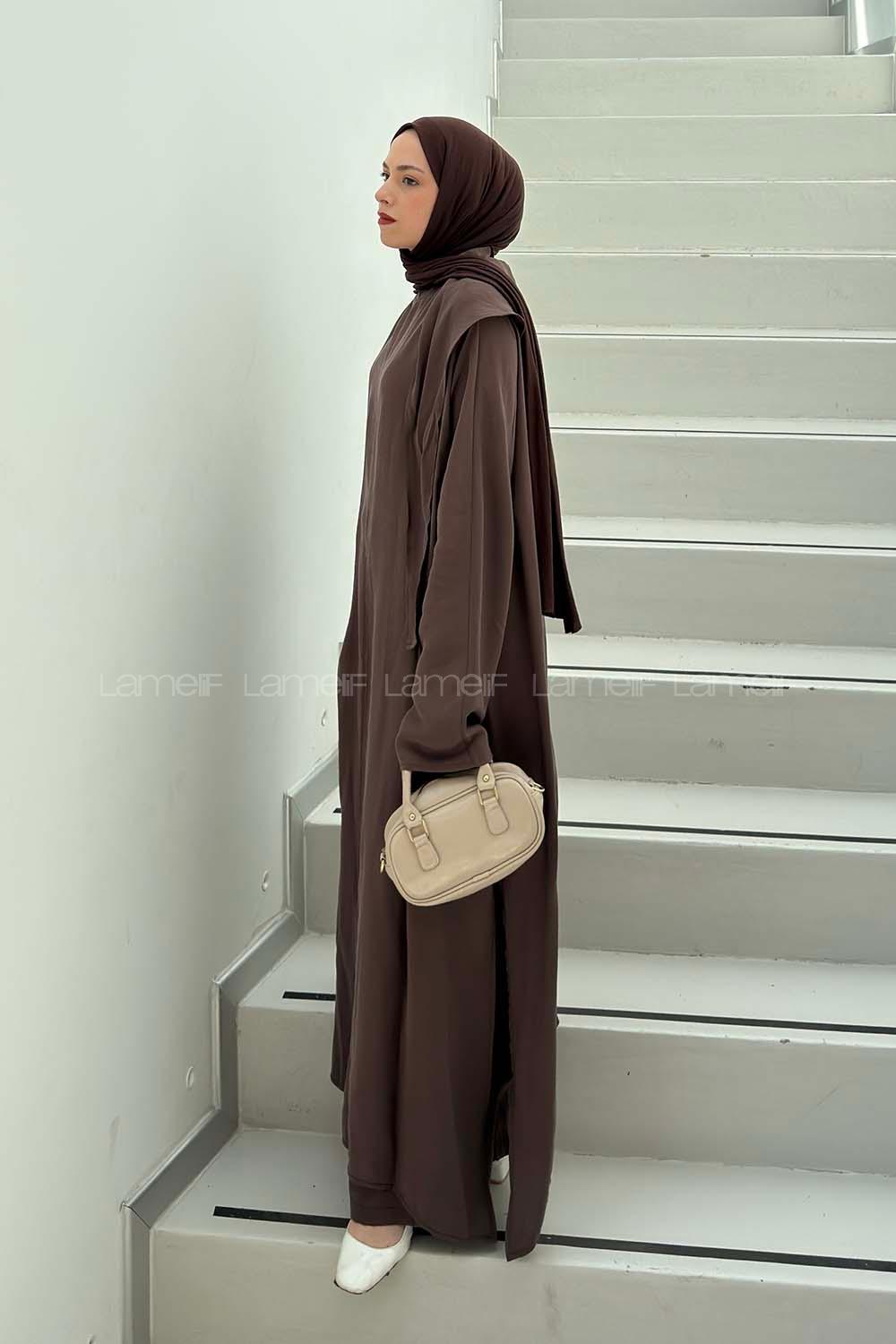 Bitter Brown Neckband Long Arm Cotton Regular Trousers Comfortable Suit