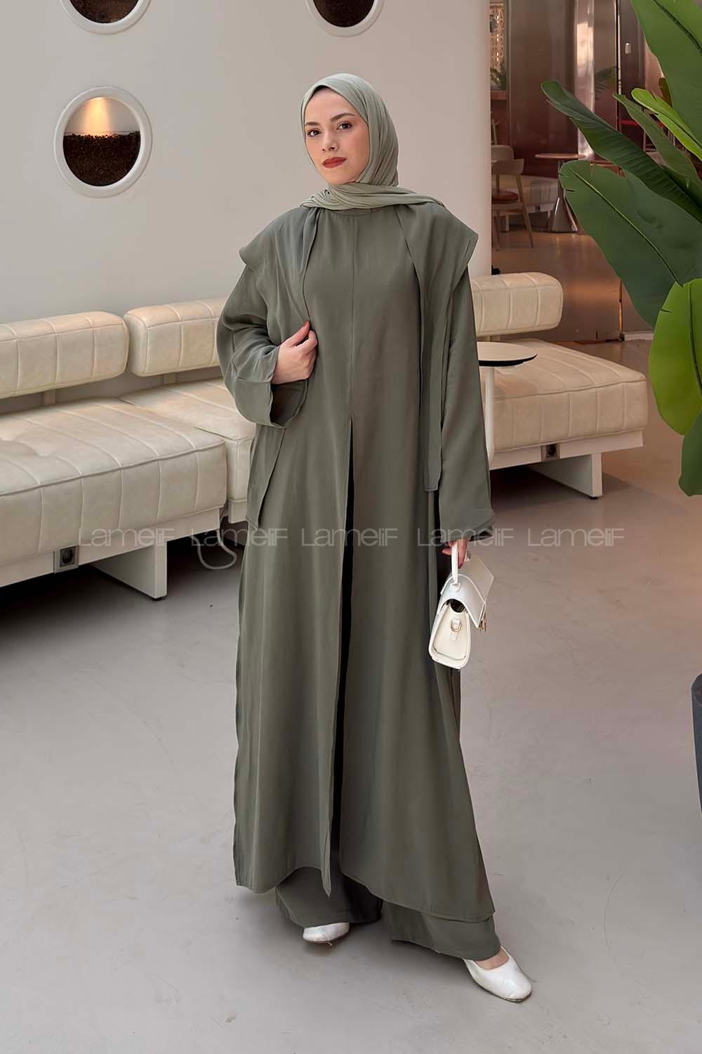 Khaki Neckband Long Arm Cotton Regular Trousers Comfortable Suit