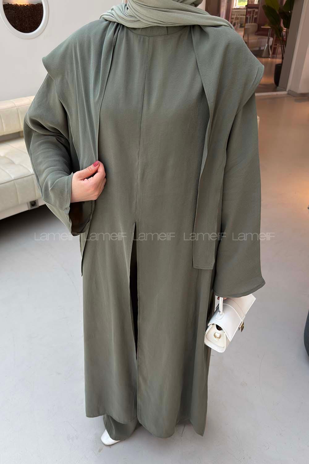 Khaki Neckband Long Arm Cotton Regular Trousers Comfortable Suit