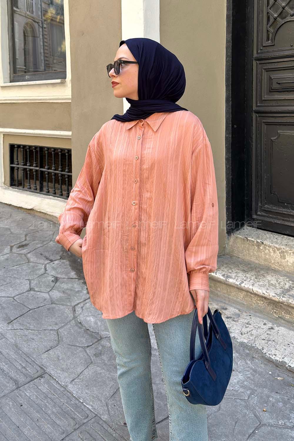Salmon Shirt Collar Long Arm Cotton Unprinted Shirt