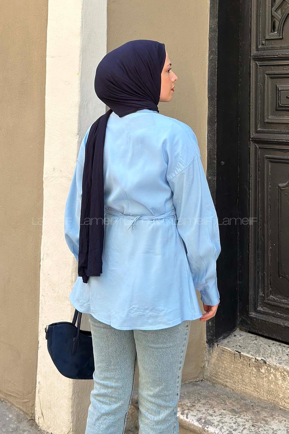 Baby Blue Shirt Collar Long Arm Cotton Shirt
