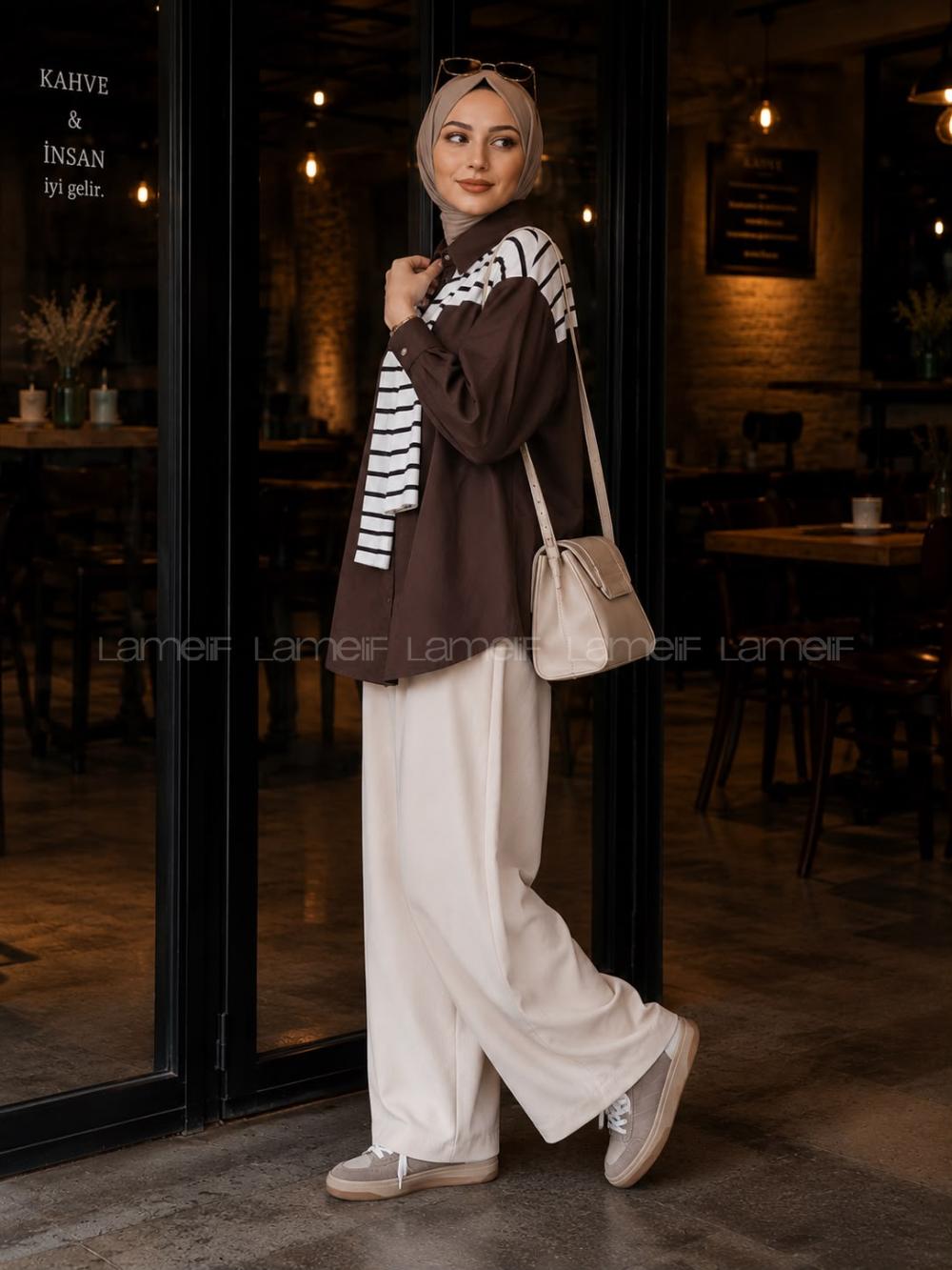 Bitter Brown Shirt Collar Long Arm Polyester Cotton Fabric Shirt