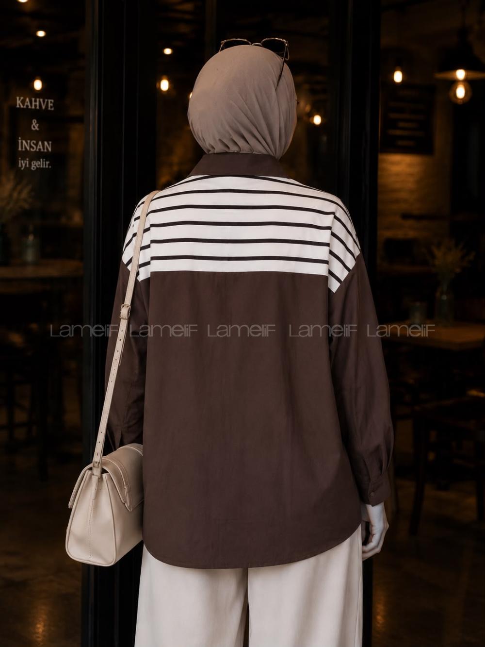 Bitter Brown Shirt Collar Long Arm Polyester Cotton Fabric Shirt