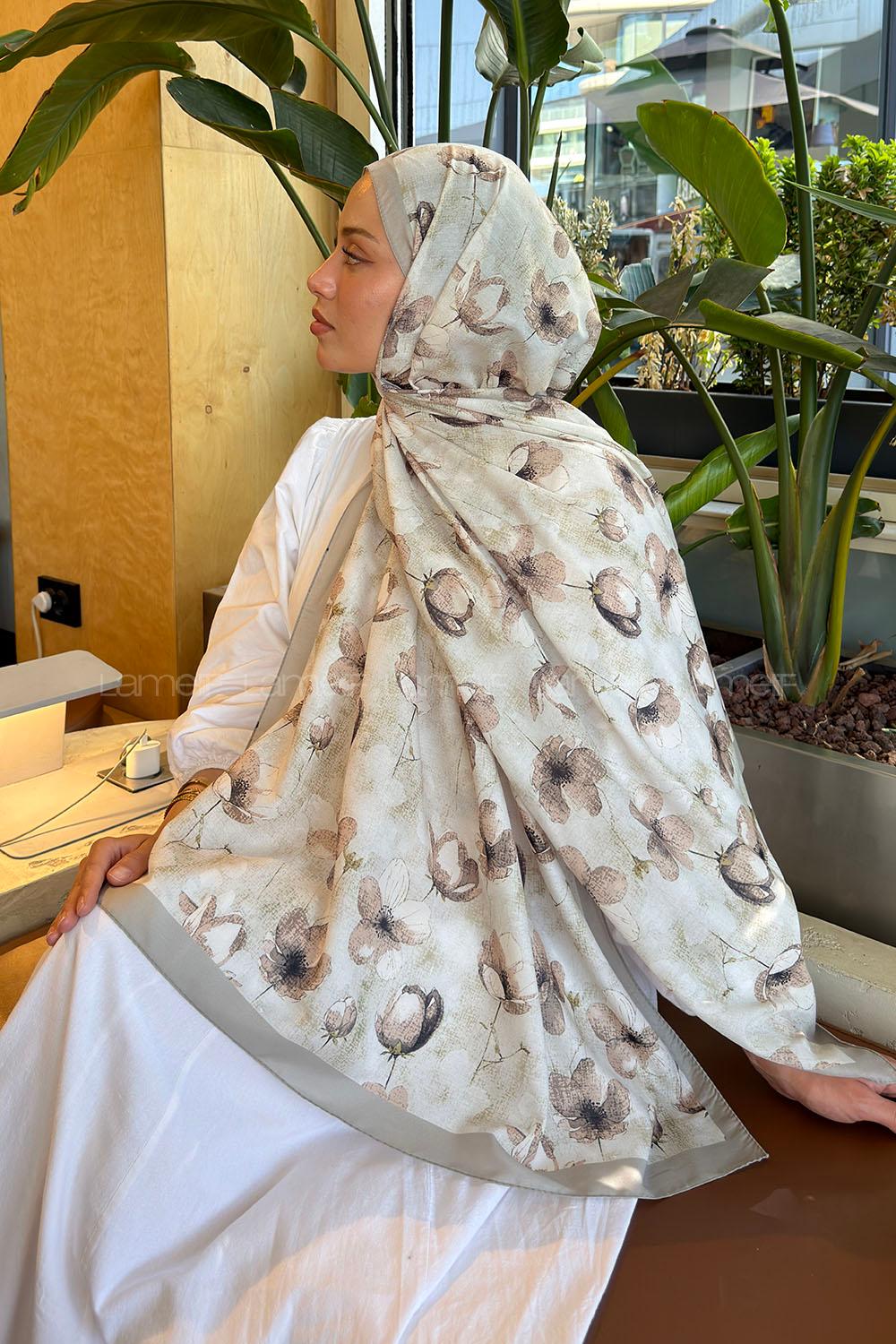 Mint Green Cotton Cotton Fabric Striped Flowering Printed Shawl