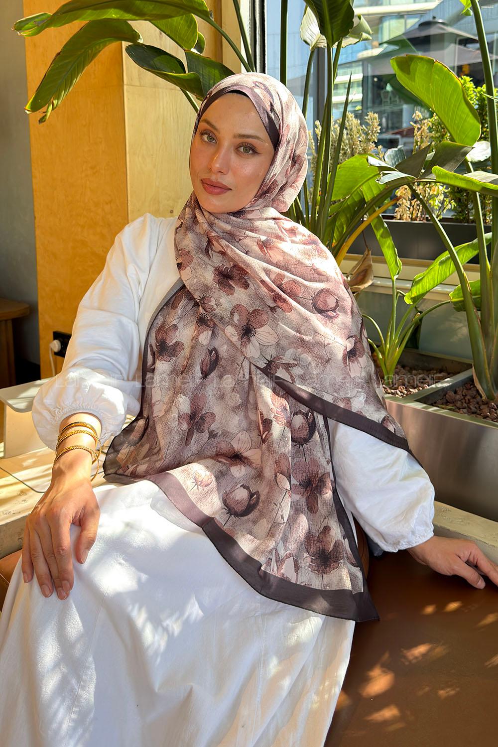 Lamelif Çiçek Desen Lara Soft Şal Vizon