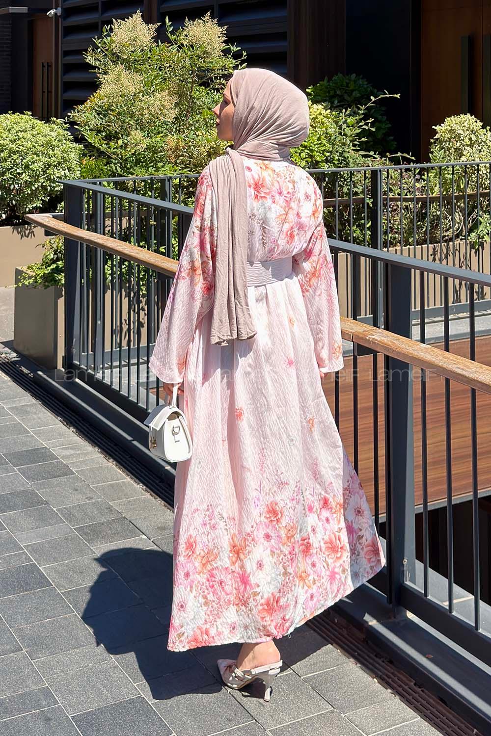 Lamelif Çiçek Detaylı Elbise Pembe