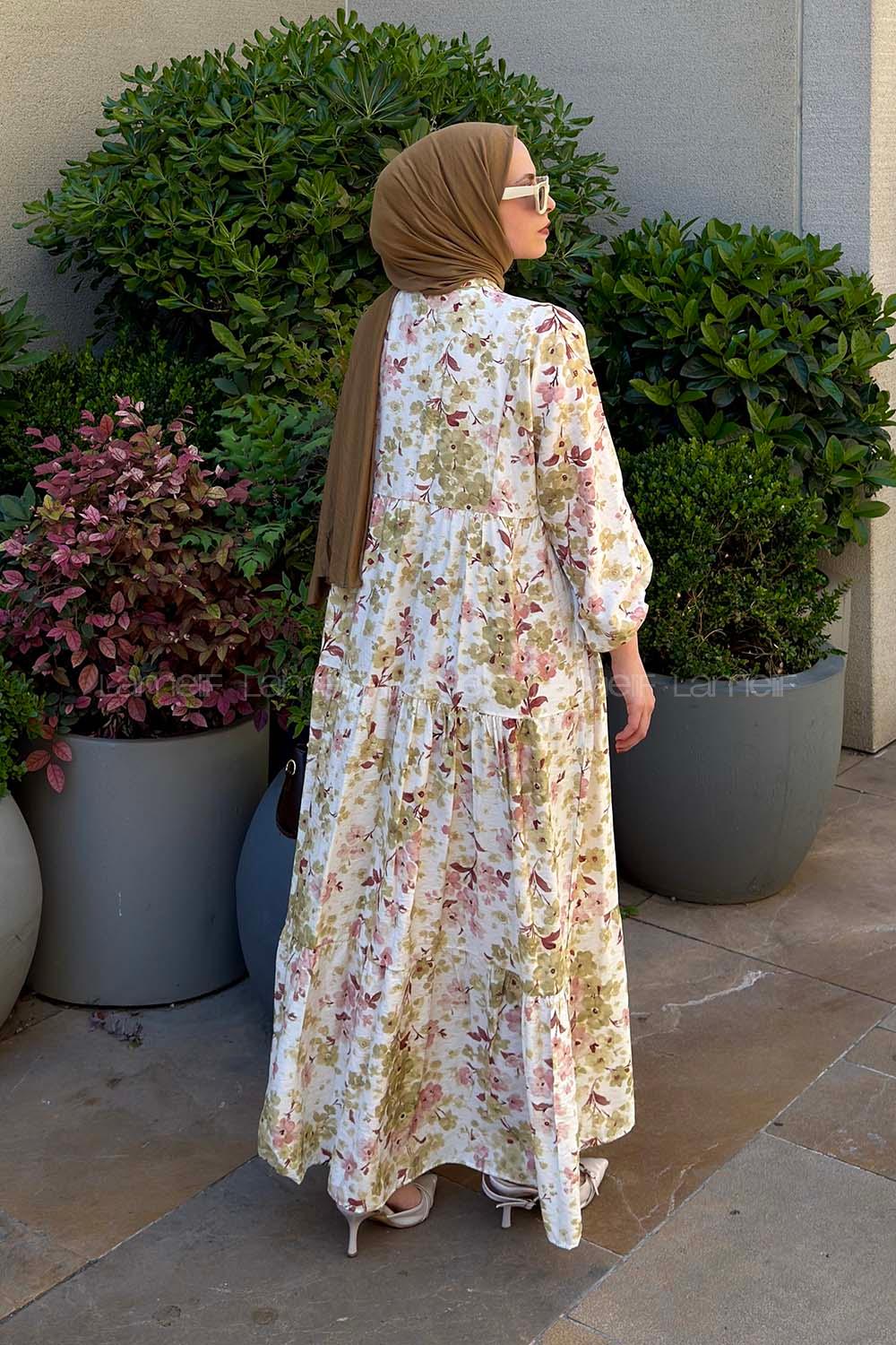 Lamelif Çiçek Detaylı Elbise Yeşil