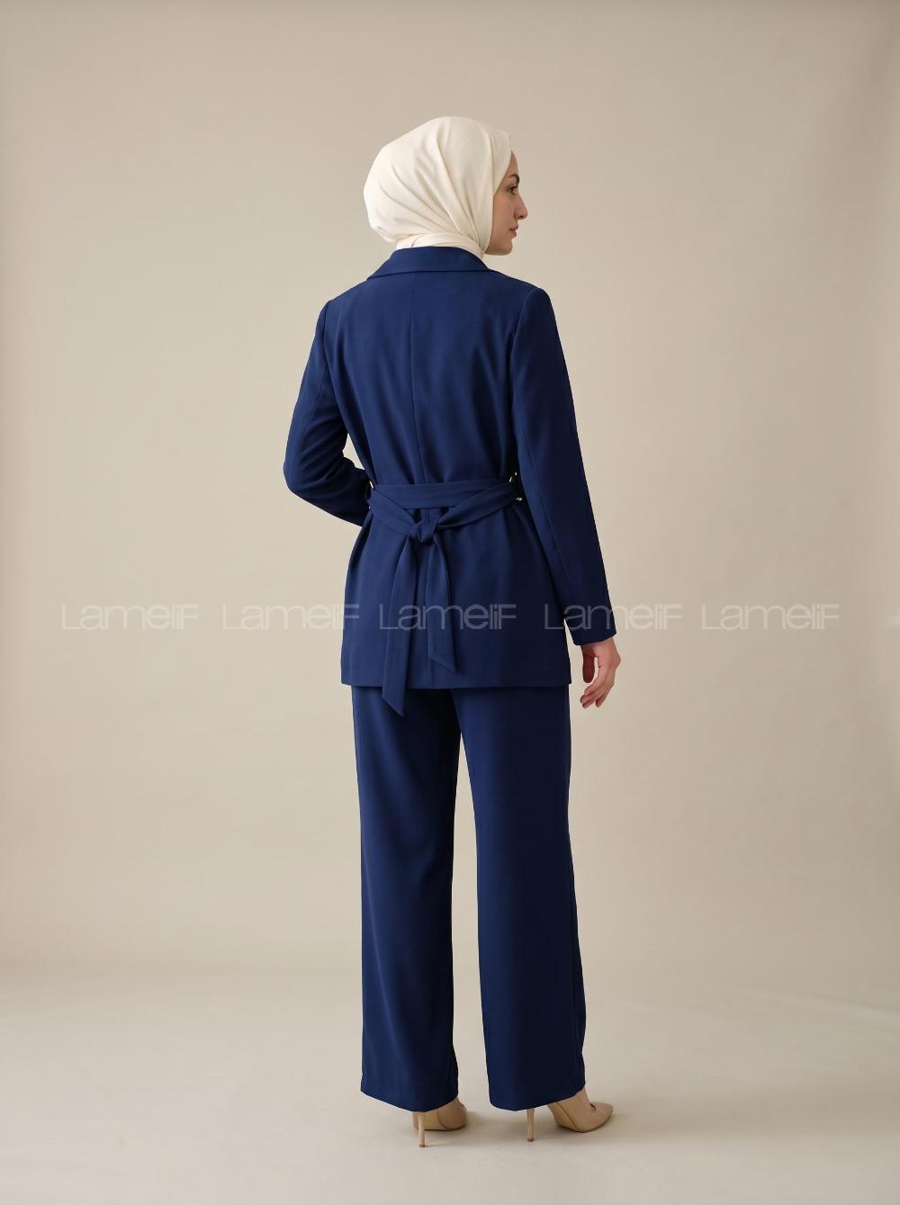 Navy Blue Shirt Collar Long Arm Tensel Regular Trousers Comfortable Suit