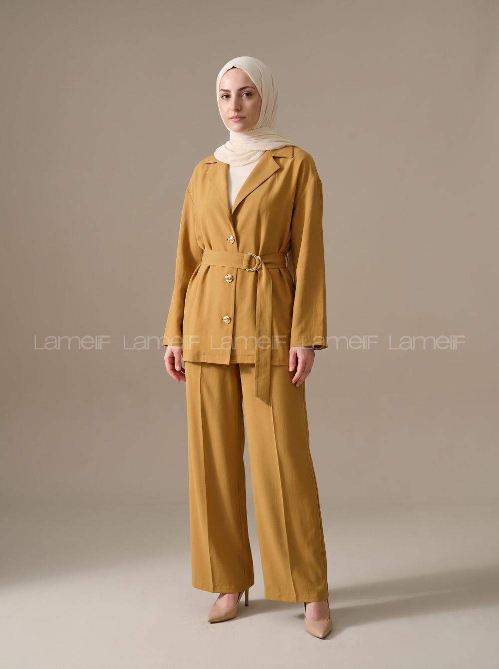 Oil Green Shirt Collar Long Arm Tensel Regular Trousers Comfortable Suit