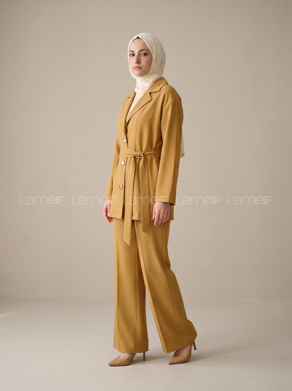 Oil Green Shirt Collar Long Arm Tensel Regular Trousers Comfortable Suit