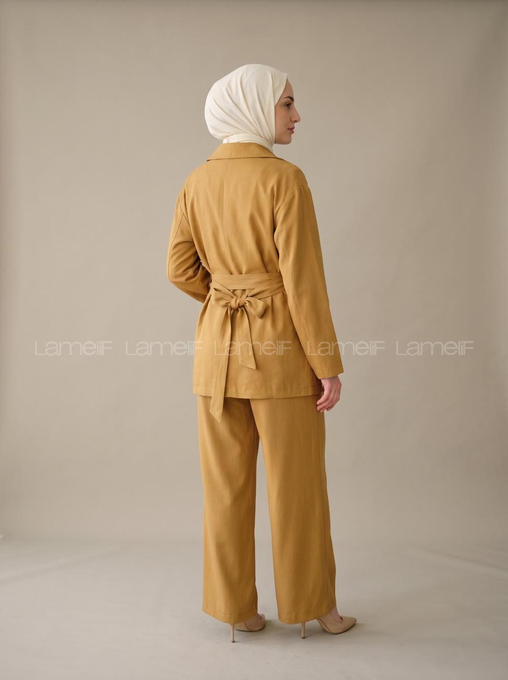 Oil Green Shirt Collar Long Arm Tensel Regular Trousers Comfortable Suit