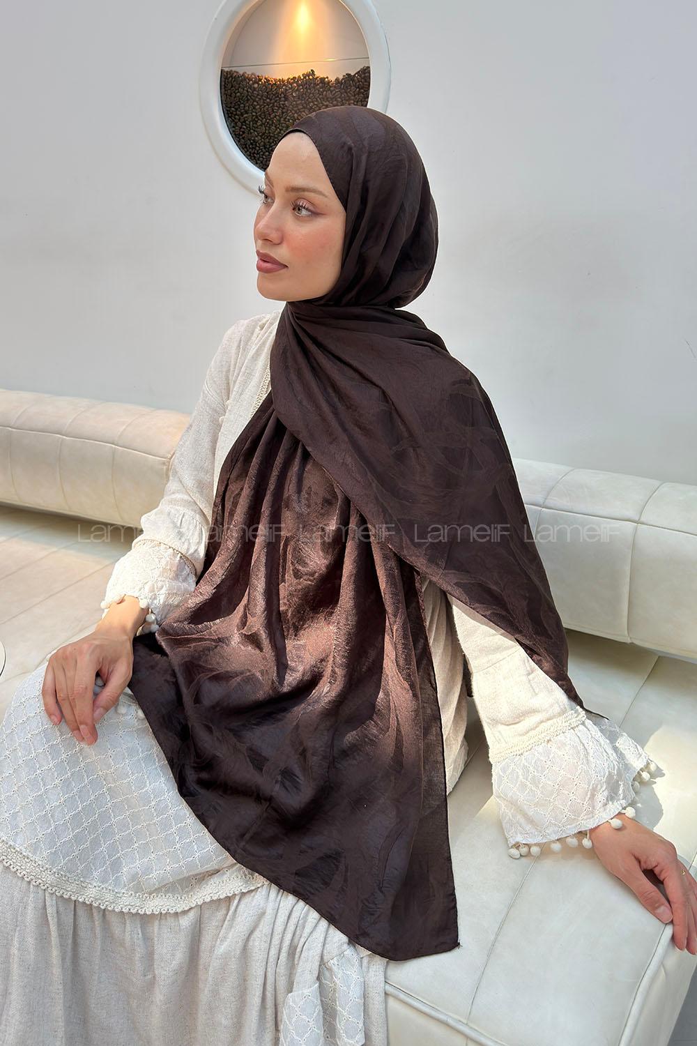 Lamelif Ağaçdalı Desen Ayrobin Floş Jakar  Şal Acı Kahve