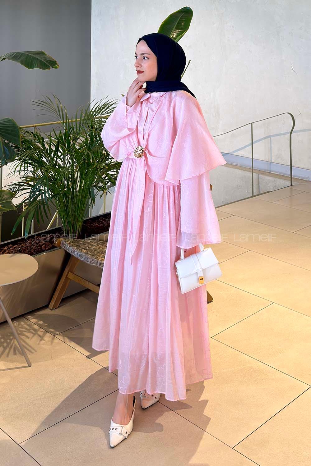 Lamelif Bolerolu Desenli Elbise Pembe