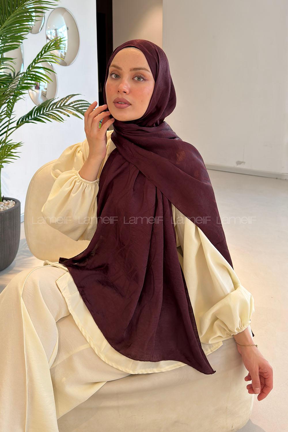 Lamelif Kapadokya Desen Ayrobin Floş Jakar  Şal Koyu Bordo