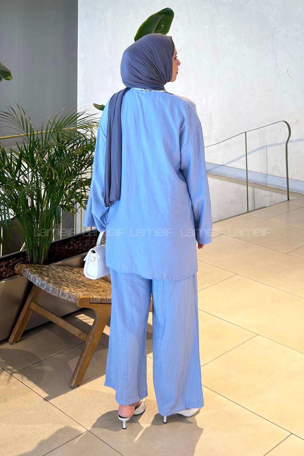 Lamelif Kimono-Pantolon Takım Bebe Mavisi