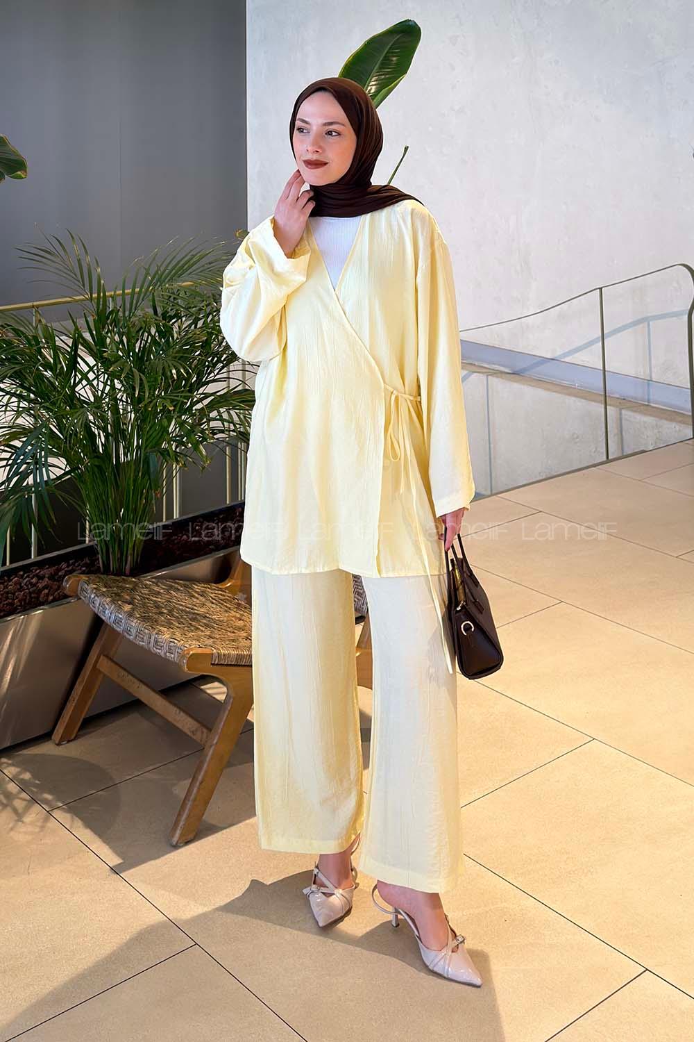 Lamelif Kimono-Pantolon Takım Sarı