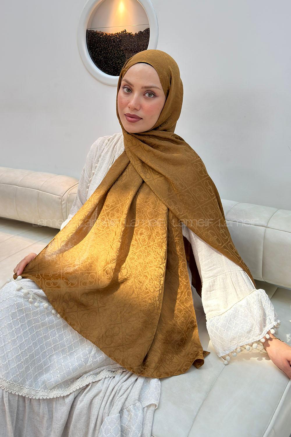 Lamelif Zincir Halka Desen Ayrobin Floş Jakar  Şal Camel