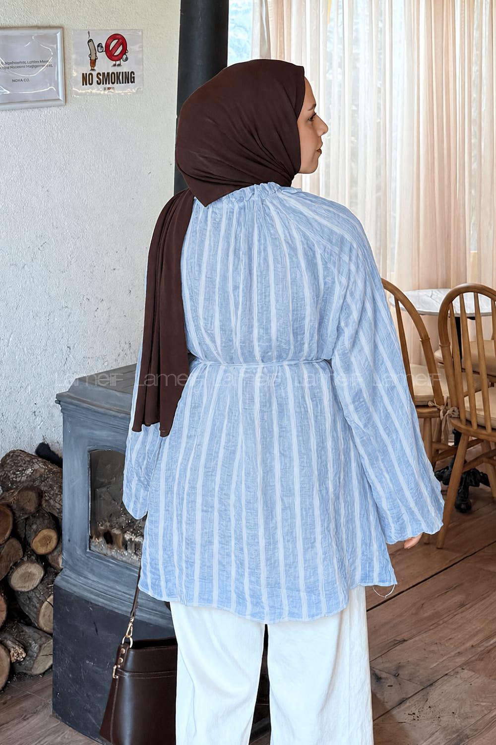 Lamelif Fırfır Yaka Krinkle Tunik Bebe Mavisi