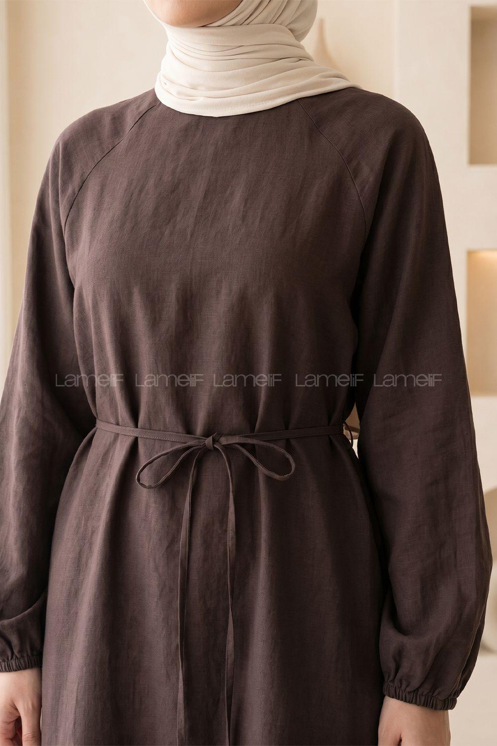 Bitter Brown Crew Neck Cotton Dresess